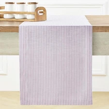  Linen Table Runner 108 Inches Long - Narrow Stripe, 14 x 108 Inch Pink & White