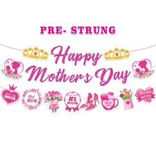 Mother  s Day Decorations, Happy Mothers Day Glitter Banner for Party, Pre-strung