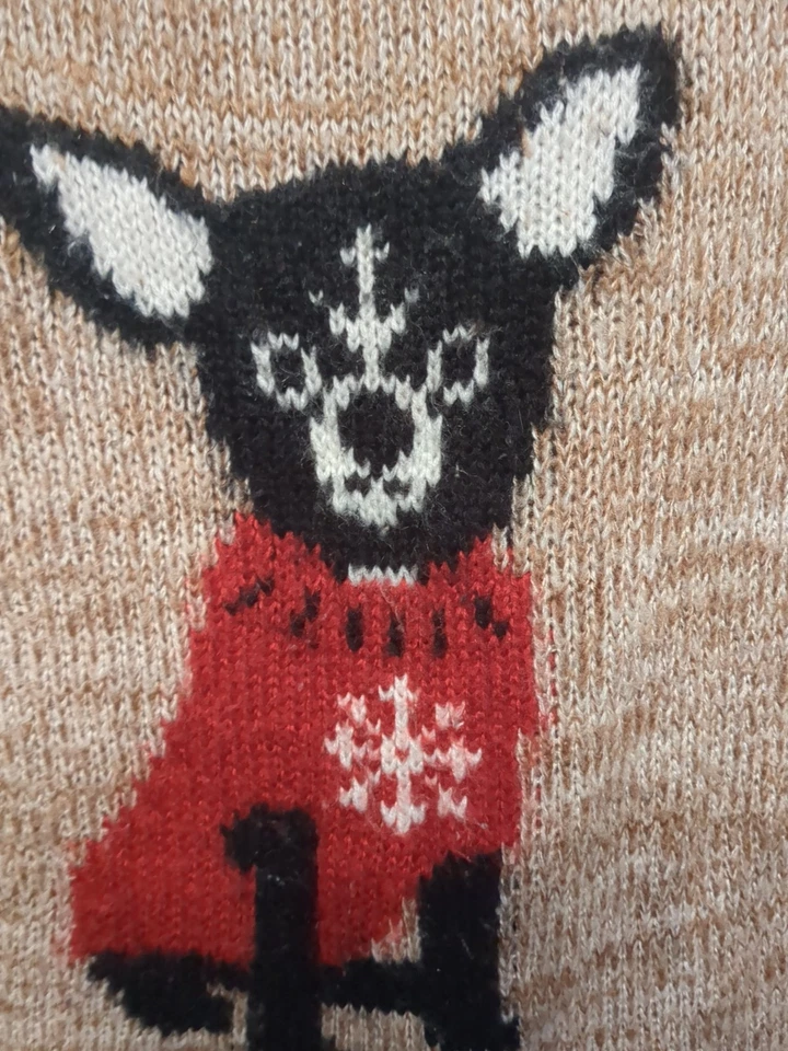 Suéter Tejido Xhilaration Perro Chihuahua Para Mujer L Pullover Invierno Copo de Nieve Tostado  Foto 2 de 4