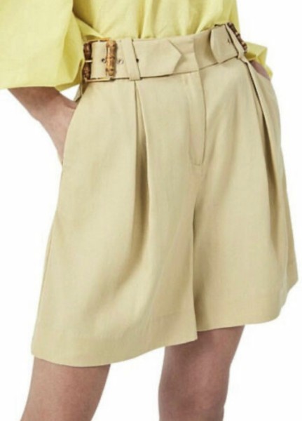Witchery Green gold Women’s Casual or dress pleated Shorts Size 12 buckles EUC