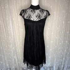 Rue 21 Semi Sheer Lace Overlay Little Black Shift Dress Size Large 34-36 Bust