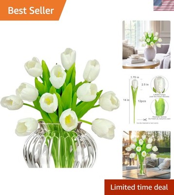 Lifelike 12pcs White Silk Tulips   Perfect for Weddings and Spring Arrangements