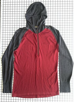 Smartwool Merino 250 Base Layer Hoodie Men s L Charcoal Red 1/4 Zip Midweight