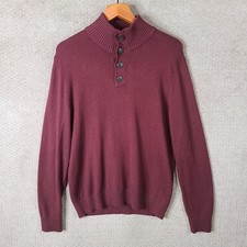 Banana Republic Sweater Men M Burgundy Wool Blend Button Mock Neck Knit Pullover
