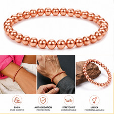 Pure Copper Bracelets for Men and Women Healing Energy Health Adjustable 6mm