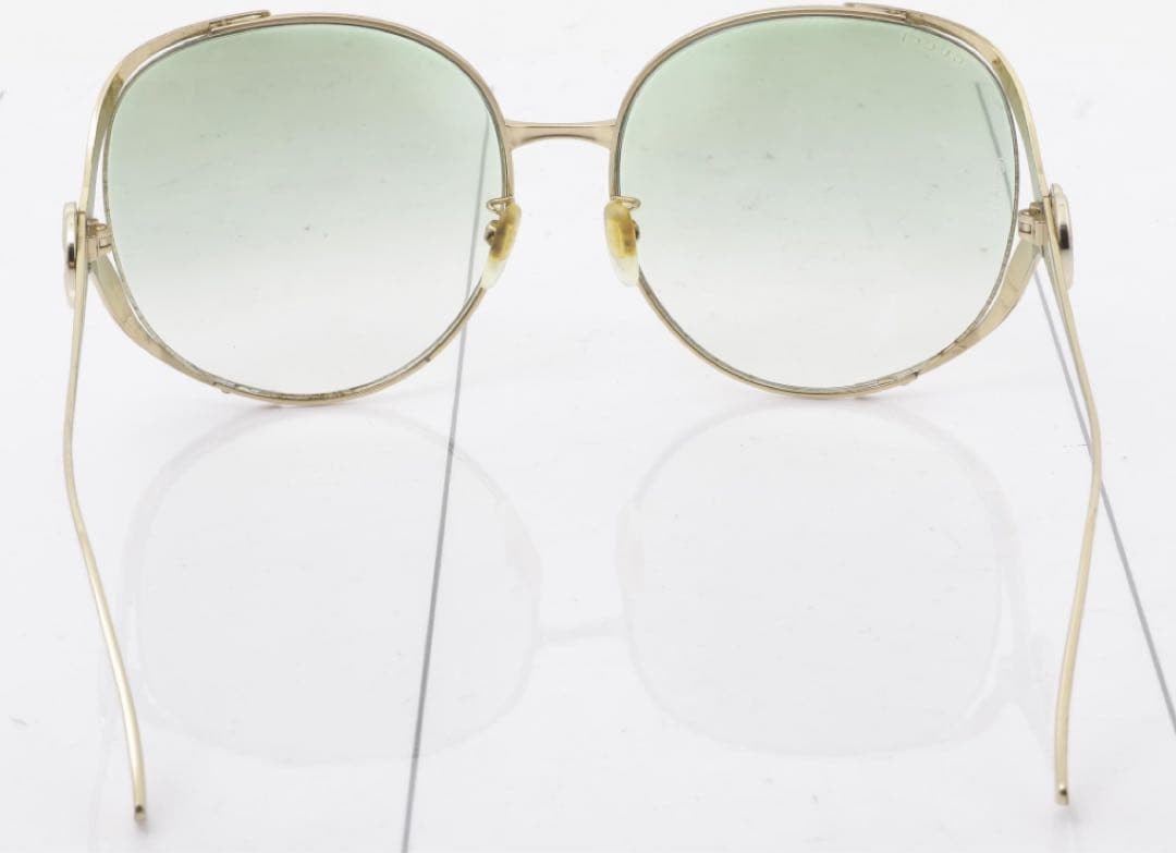 GUCCI Sunglasses GG0225S 003 Green Gold Round Oversized Metal Men Women Auth thumbnail 2