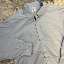 Brooks Brothers Dress Shirt Mens 17 Blue Regent Fit Non Iron Business Wedding
