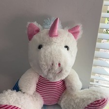 White Plush Unicorn with Pink Ribbed Tummy