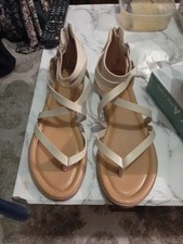 Women's Sandals Casual Strappy Comfort Adjustable Flat Sandals size 9 beige