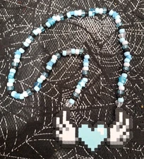 Kandi Perler Pony Bead Red Heart & Wings 15" NECKLACE Rave Friendship NEW