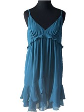 CBGeneration Teal Chiffon Ruffle Slip Dress Y2K Spaghetti Strap NWT Medium 