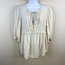 Max Studio Cottagecore Boho Crochet Peasant Top Size M Ivory