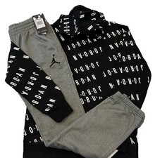 NWT NIKE AIR JORDAN BOY 2 PC SET BLACK HOODIE  GRAY DRI-FIT ACTIVE JOGGERS XL
