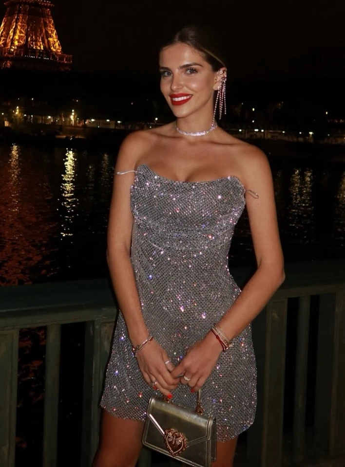 Zara Silber Strass Kurzes Kleid 4772/341 Größe M Blogger Favorit Party Hochzeit - Bild 2 von 4