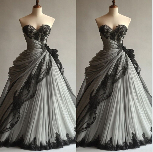 Gothic Wedding Dresses Off Shoulder Black Lace Appliques A Line Bridal ...
