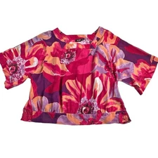 ANA A New Approach Women’s Colorful Floral Top Lined Overlay Smocked Hem Size 1X