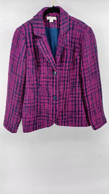 Coldwater Creek Women's Tweed Blazer Jacket  Size 12 Two Button Purple/Navy blue