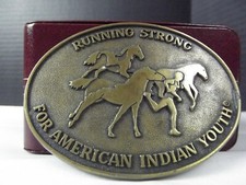Vtg Belt Buckle Running Strong For American Indian Youth Bronze