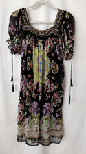 Ice Square Neck Dress Puff Slvs w/ Tassel Tie Sheer w Camisole Size 8  #15703