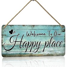 Welcome To Our Happy Place Sign Personalized Front Door Signs For Home Decor ...