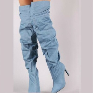 tall denim boots