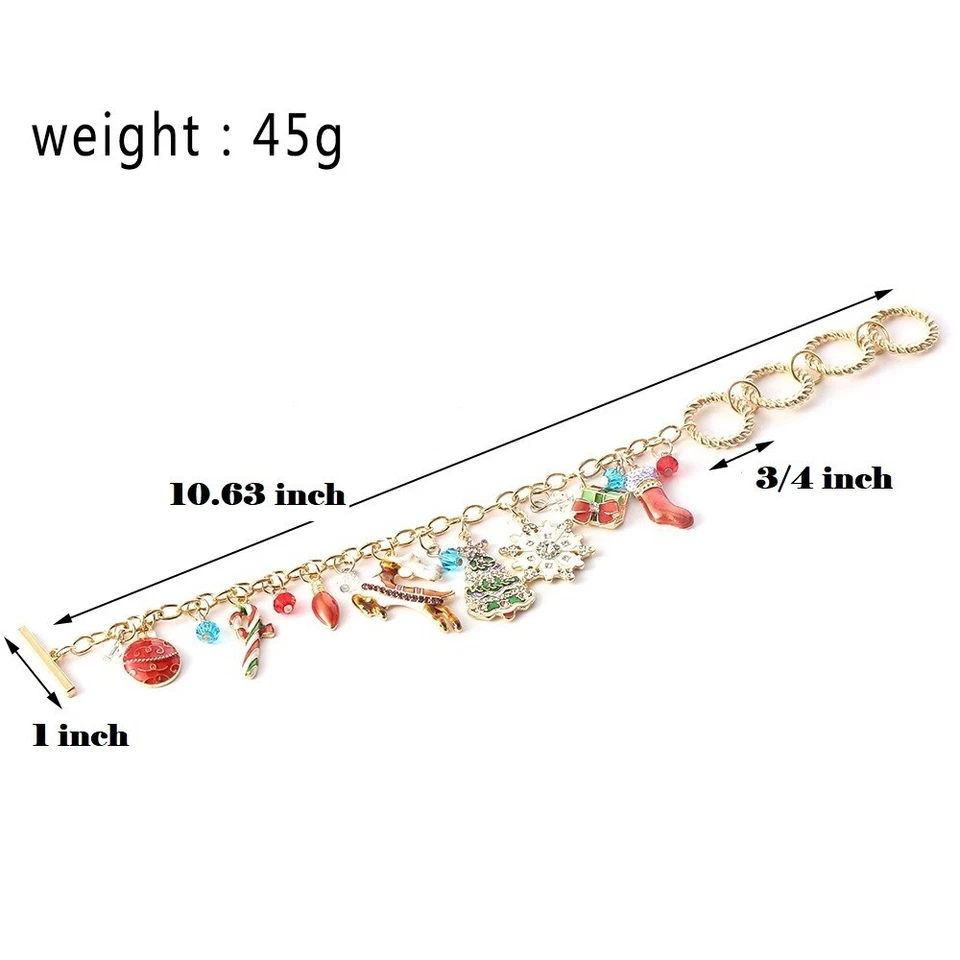 Christmas Bracelet Dangle Crystal Enamel Rhinestone Toggle Clasp with Gold Bag - Image 3 of 4