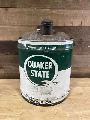#ad Vintage Rare Green White Quaker State 5 Gallon Motor Oil Gas Can $51.99