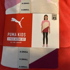 Puma Girl's 2 Piece Short Sleeve Top and Legging All Day Comfort Set Size Xs New