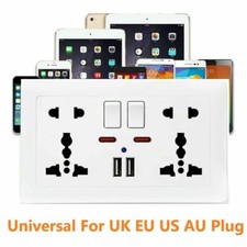 Single/Double Wall Plug Socket 1/2 Gang Charger USB Ports Outlets Flat Plate UK