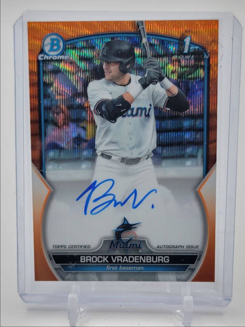 BROCK VRADENBURG 2023 BOWMAN CHROME DRAFT 1ST ORANGE WAVE AUTO /25 Q1413