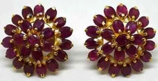 4Ct Lab Created Ruby Push Back Flower Cluster Stud Earring 14K Yellow Gold Over