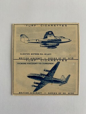 turf cigarette cards british aircraft 1950's Turf Cigarettes British Aircraft - 2 Cards Panel #19 & 50