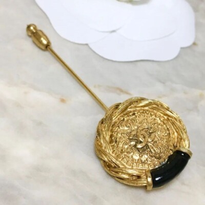 CHANEL brooch Coco mark gold plated pin Ladies Auth USED From Japan