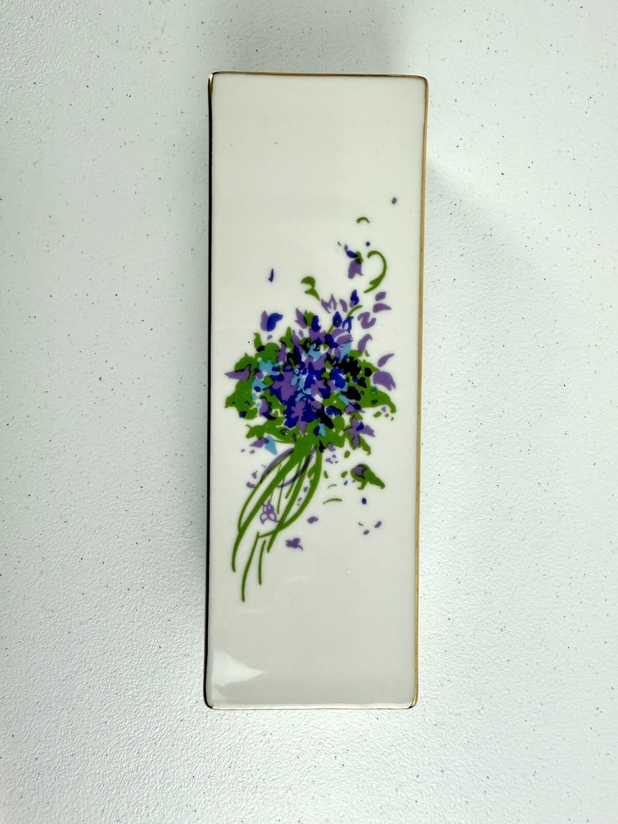 Vintage Bonwit Teller Porcelain Trinket Box Violets Japan