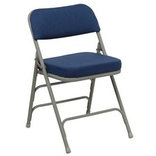 Set of 2 Navy Folding Chairs with Gray Frame Padded Comfortable Design