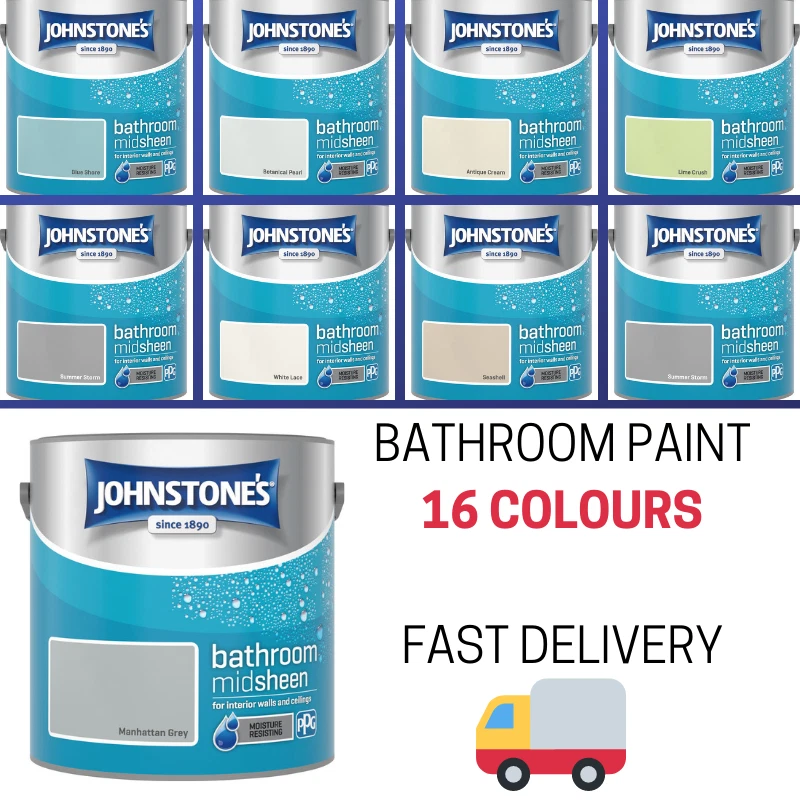 Johnstones Bathroom Midsheen Paint 2.5 Litres Various Colours Walls Ceilings