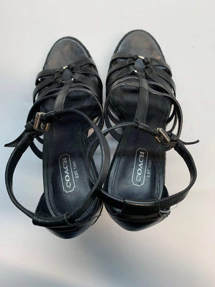 Coach Gladiator Leather High Heel Sandals Sz 7 B Black - Image 3 of 4