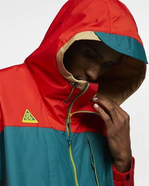Nike Men's NSW ACG Anorak Hood Jacket AQ2294-634 Habanero Red/Teal Nike Men's NSW ACG Anorak Hood Jacket AQ2294-634 Habanero Red/Teal