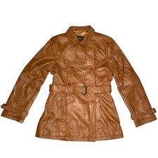 Infinity London Brown Tan Leather Trench Belted Jacket Women’s Medium