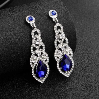 earrings for evening dress BABEYOND Shimmering Rhinestone Teardrop Dangle Vintage Style Women Earrings, Gold main image 1