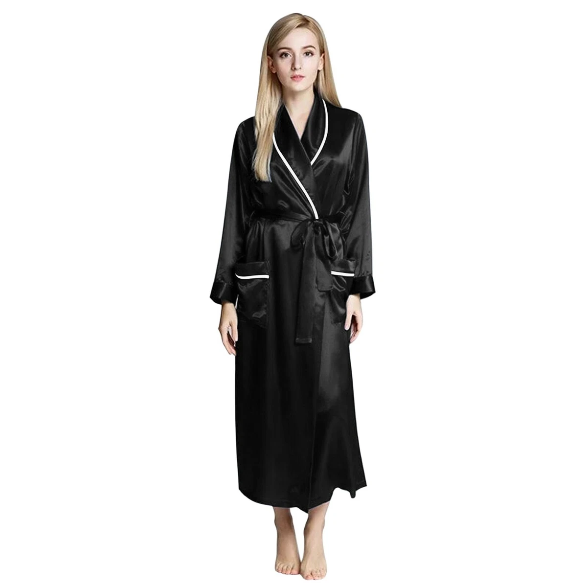 knee length dresses for ladies Mens Dressing Gown Pure Silk Black | Derek Rose main image 0