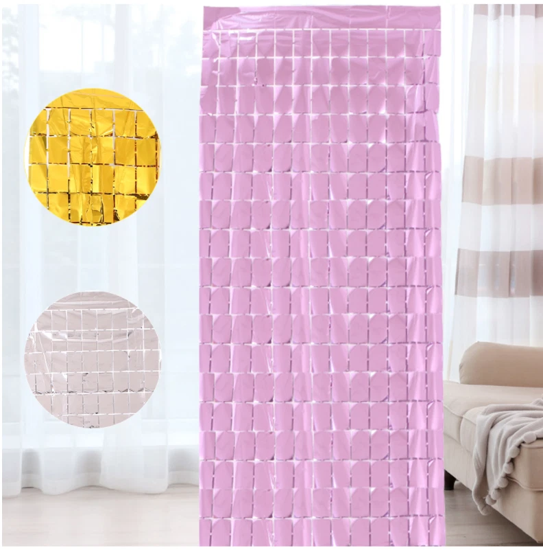 1x2M Cuadrado Lámina Flecos Plateado Brillante Puerta Cortina Boda Cumpleaños Fiesta Decoración Foto 4 de 4