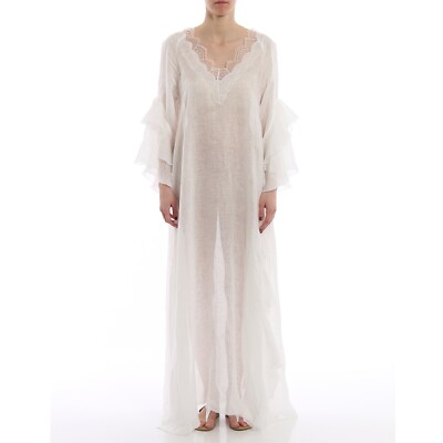 ERMANNO SCERVINO BEACHWEAR Linen Lace Applique Beach Cover-Up Dress Sheer  44 M-L | eBay