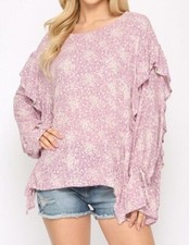 NWT Gigio By Umgee Blouse USA made small pink floral ruffle sleeve southern