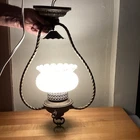 Vintage Swag Hanging Lamp Milk Glass Globe Lighting Light Unique Style Brass 17”