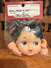 Vintage Fibre Craft Doll Head And Two Hands Black Hair Blue Ribbon No. 7542