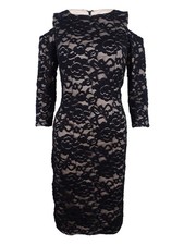 Jessica Howard Women's Cold-Shoulder Lace Sheath Dress (10, Black/Tan)