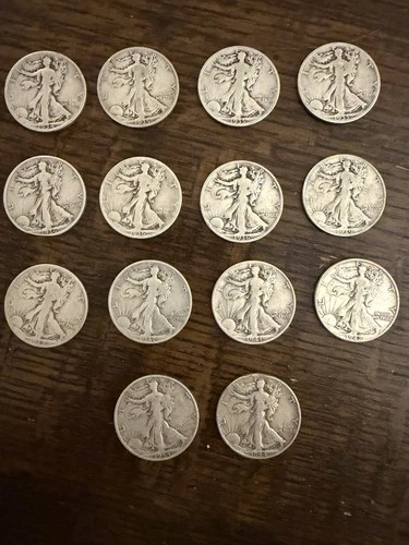 Lot Of 15 - Walking Liberty 90% Silver AU Half Dollars (1934-1944)