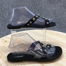 NEW Nine West Sandals Womens 8.5M Chime Studded Casual Slip On Flats Slide Black