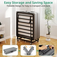 Portable Folding Bed Guest Bed with Mattress Foldable Roll Away Bed on Wheels
